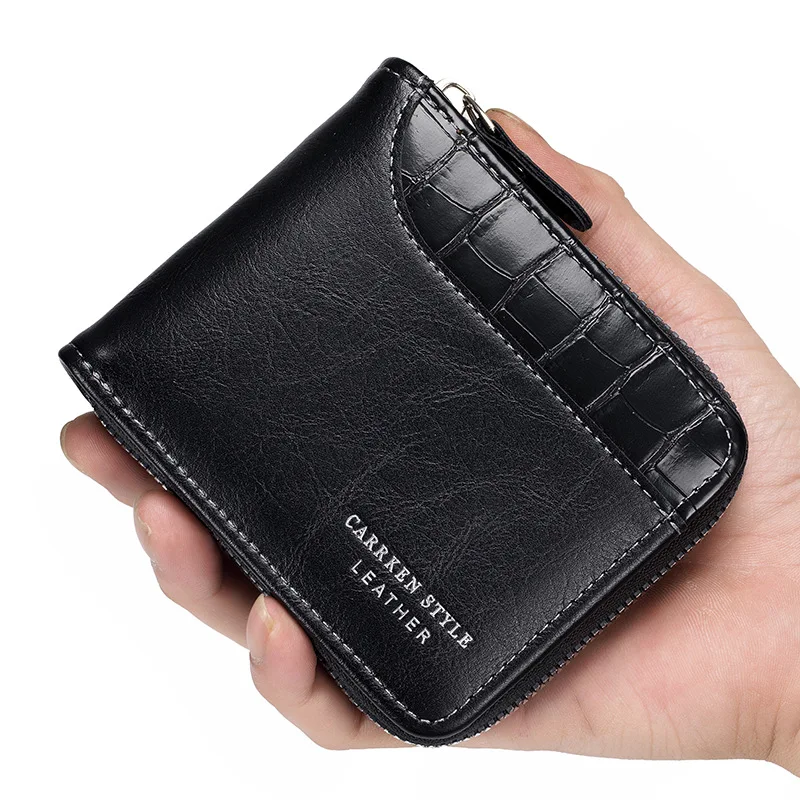 2025 New Leather Men’s Wallet Luxury Mens Purse Male Zipper Card Holders with Coin Pocket Rfid Wallets Gifts for Men Money Bag