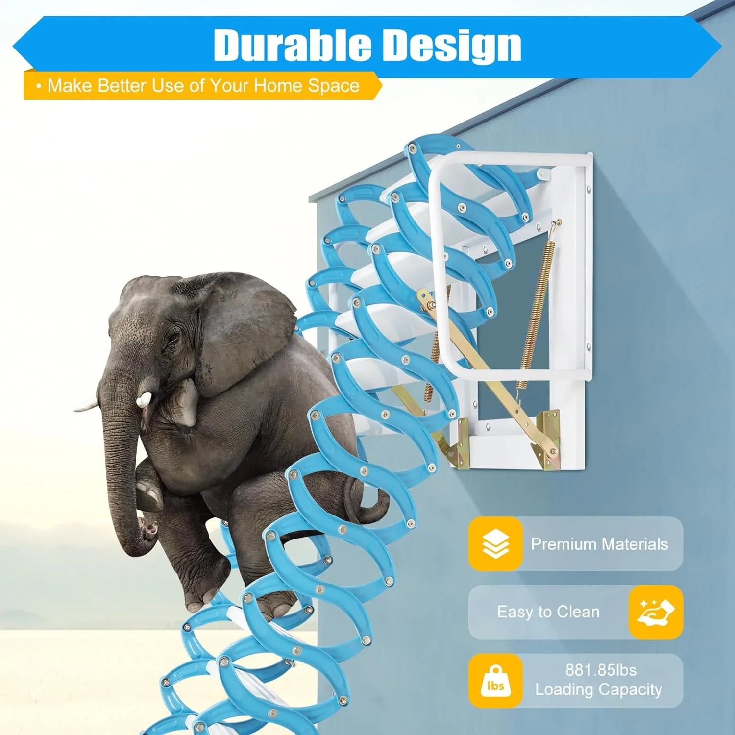 Escalera plegable para ático, sistema extraíble, escaleras para ático montadas en la pared, escalera plegable para Loft con reposabrazos, no adecuada para techo