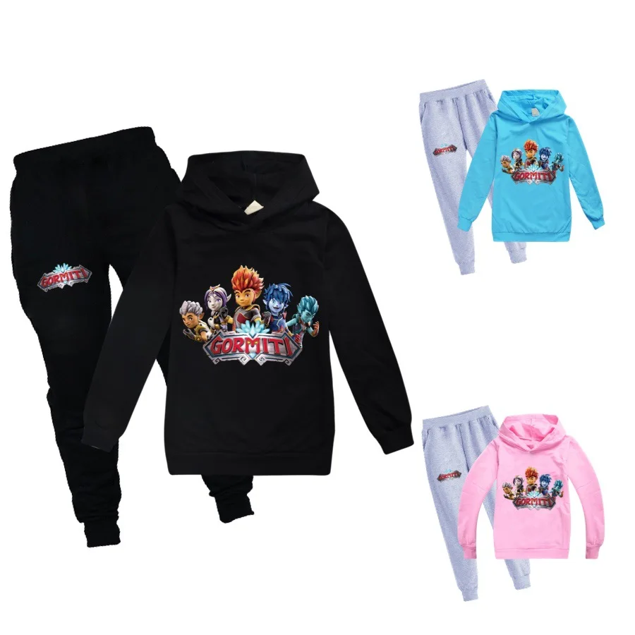 Gormiti Game Clothes Kids Spring Autumn Cartoon Print Hoodie Sweater+Trousers 2pcs Suit Baby Girl Clothing Sets Boys Sportsuits