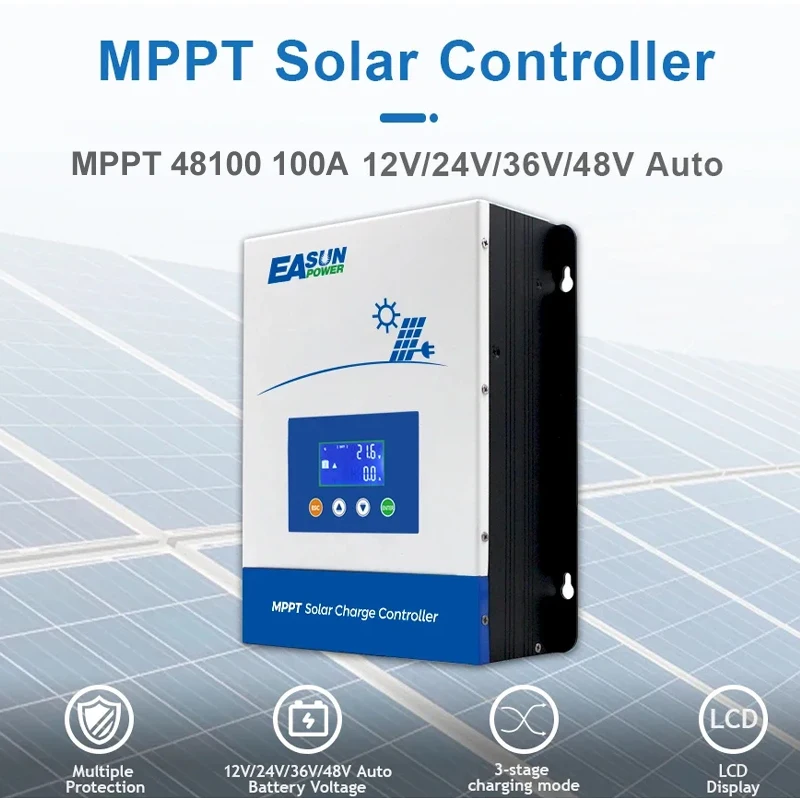 EASUN POWER 100A MPPT 48V Solar Charger Controller Battery 36V Setting Charger Max 150Vdc Back-Light Lcd Regulator US Household