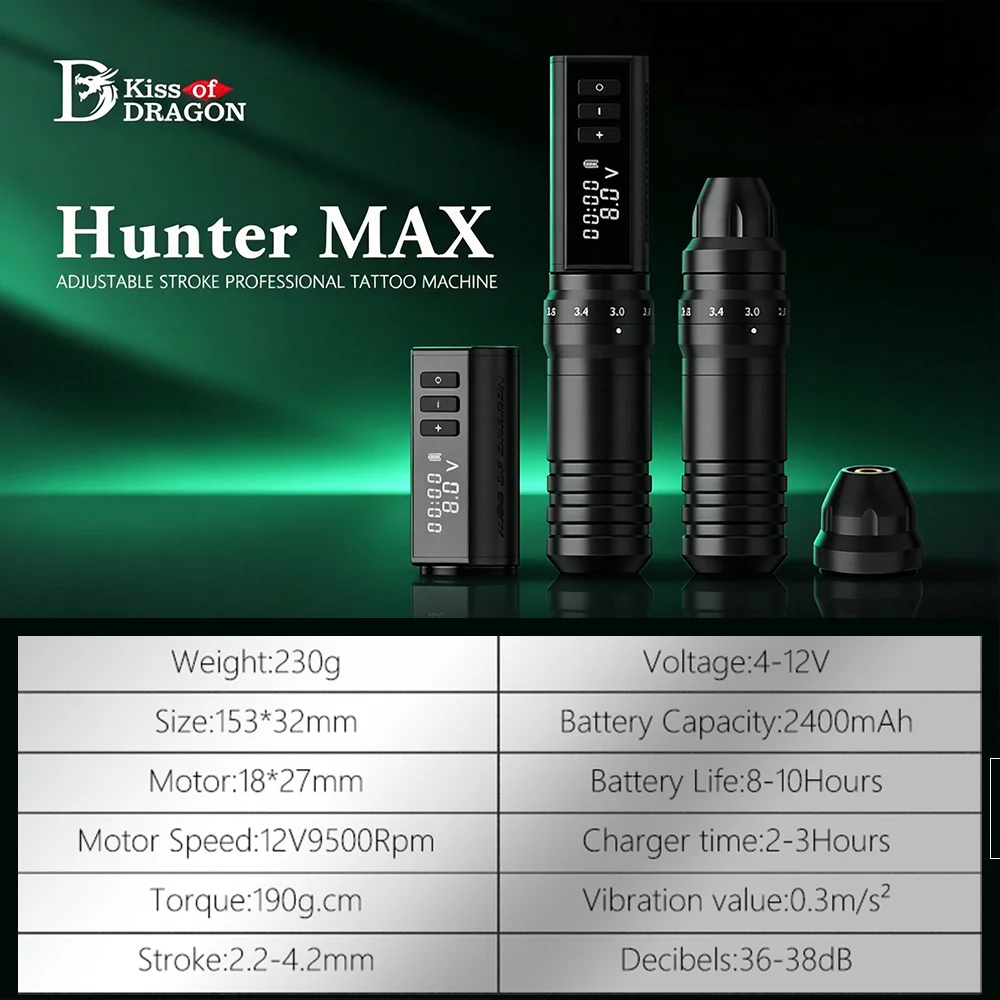 T-Rex Wireless Tattoo Pen 2.2-4.2mm Adjustable Stroke 2400mAh Replaceable Battery Low Noise Rotary Tattoo Machine