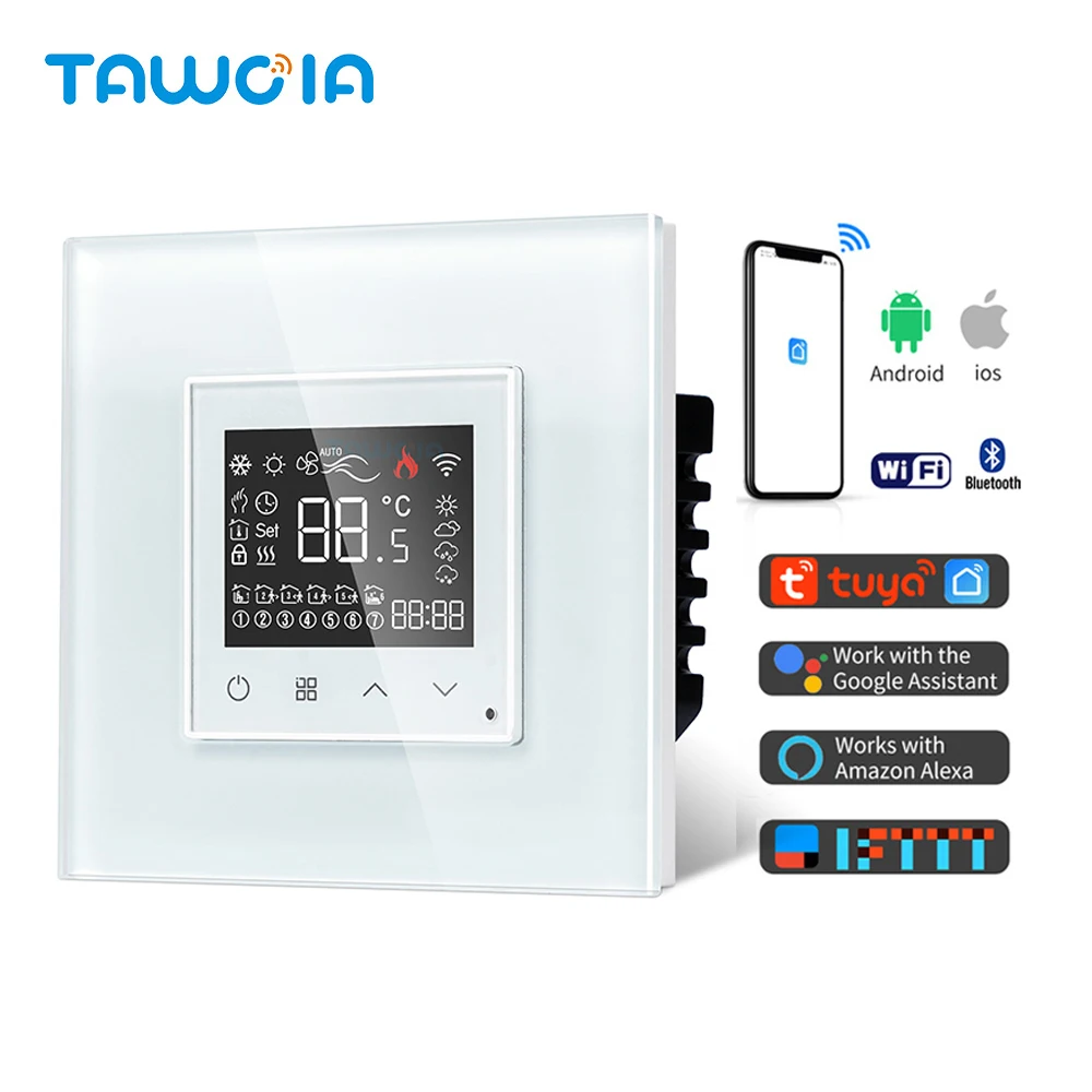 TAWOIA Touch Screen Electric Floor Heating Water Boiler Room Thermostat WiFi Alexa Google App Temperature Controller Backlight