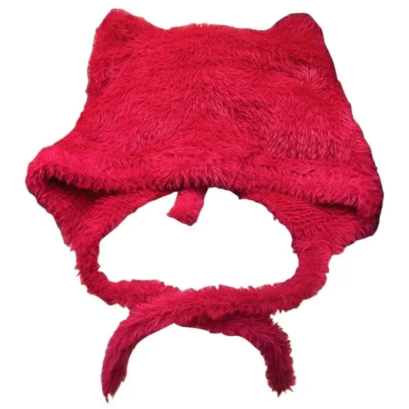 

39BD Trendy Hat Headwear with Ear for Hiking Camping Furry Caps Solid Color Novelty Hat for Outdoor Sports and Casual