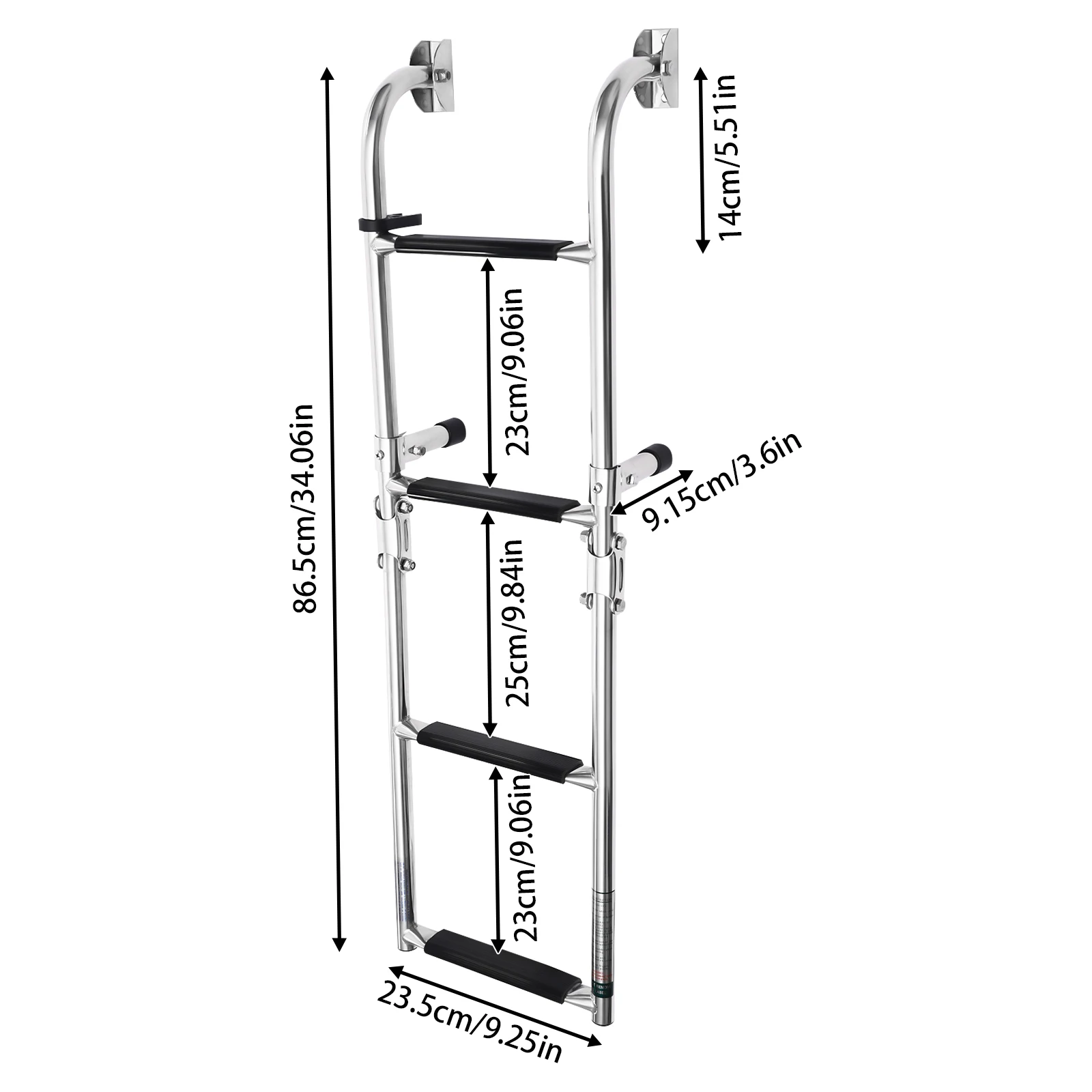 Folding Marine Boat Step Ladder with C-clamp, Portable, Space-saving, 2+2 PVC-covered Drop Ladder for Yacht