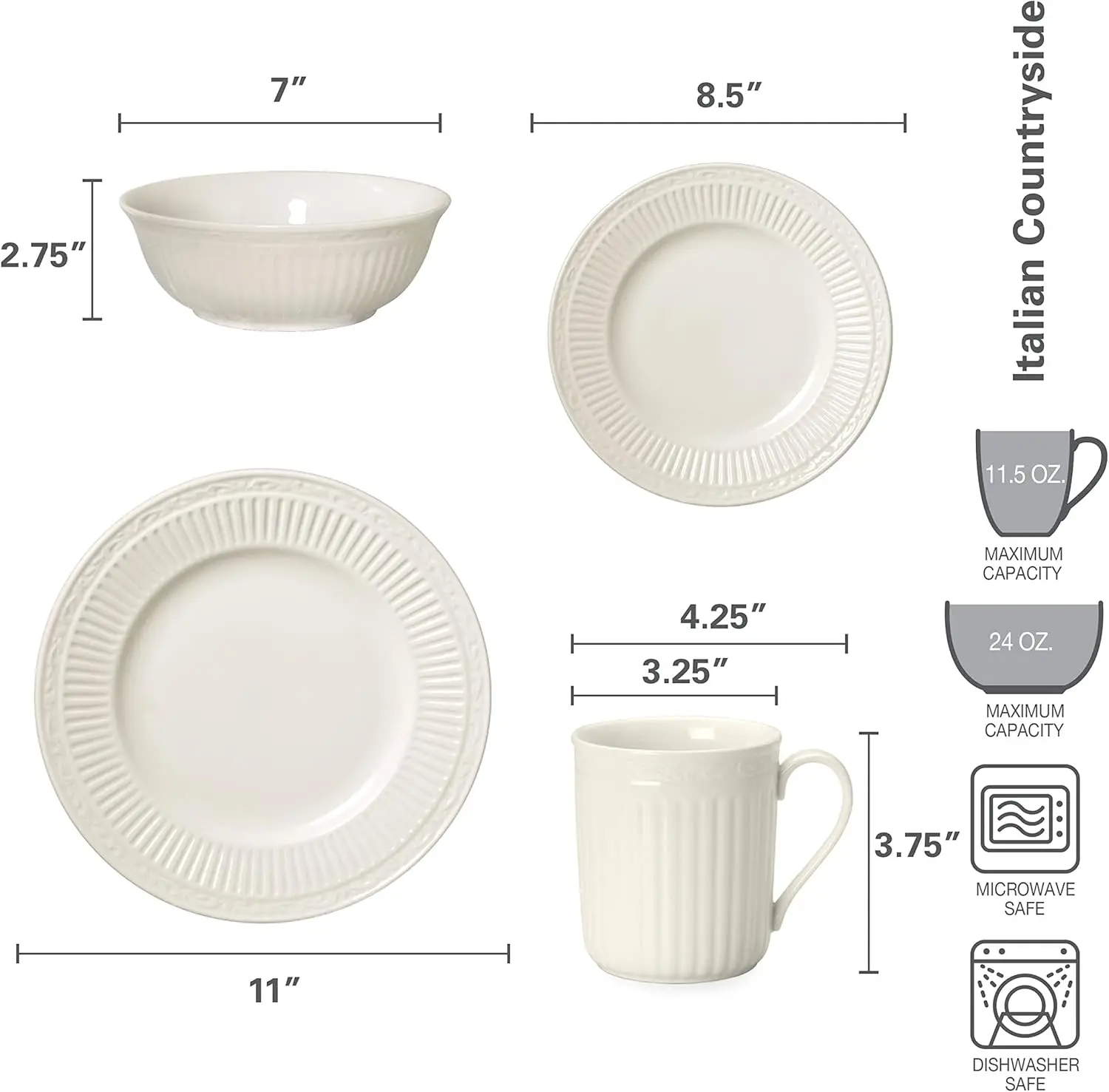 Mikasa Italian Countryside 16-Piece Dinnerware Set, Service for 4, Ivory