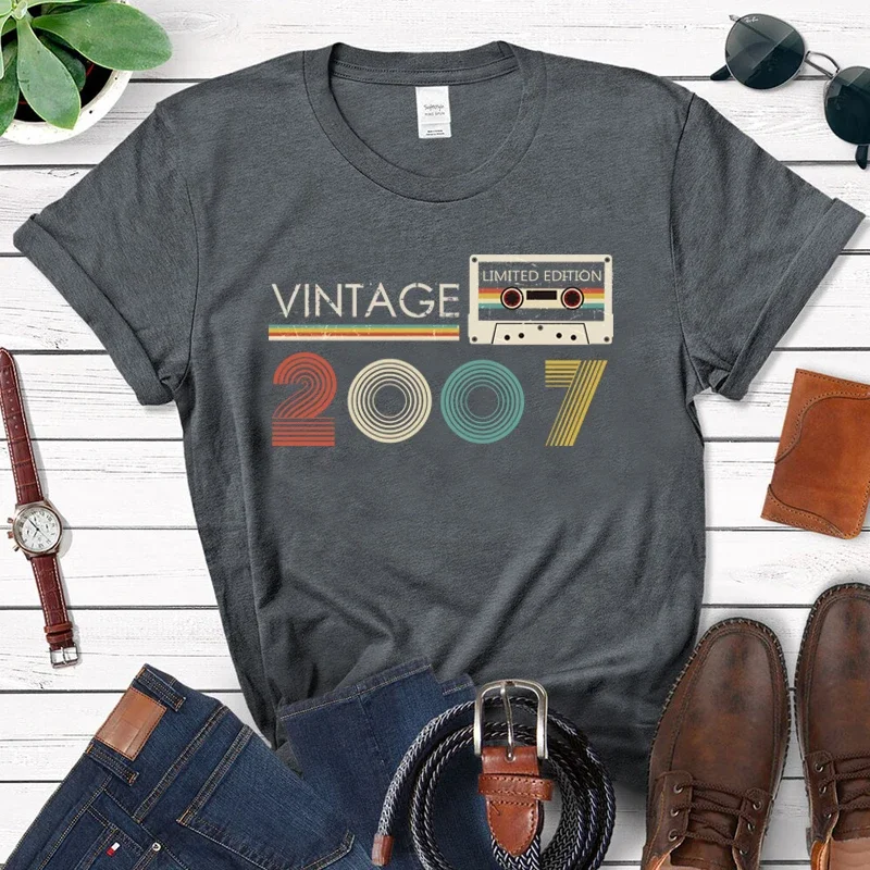

Vintage Audio Tape 2007 Limited Edition T Shirt Women Harajuku 17th 17 Years Old Birthday Party Top Retro Tshirt Daughter Gift