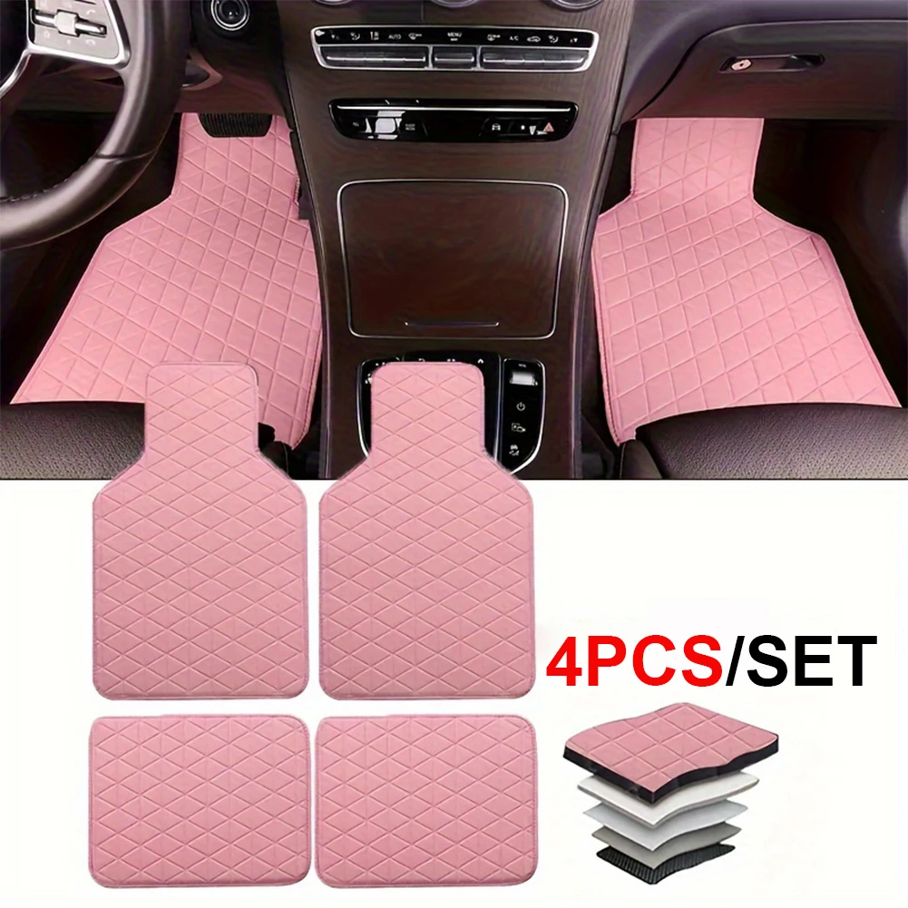 4Pcs Auto Foot Pad PU Leather Car Front Rear Mats Set Non Slip Car Carpet Mats Car Interior Accessories