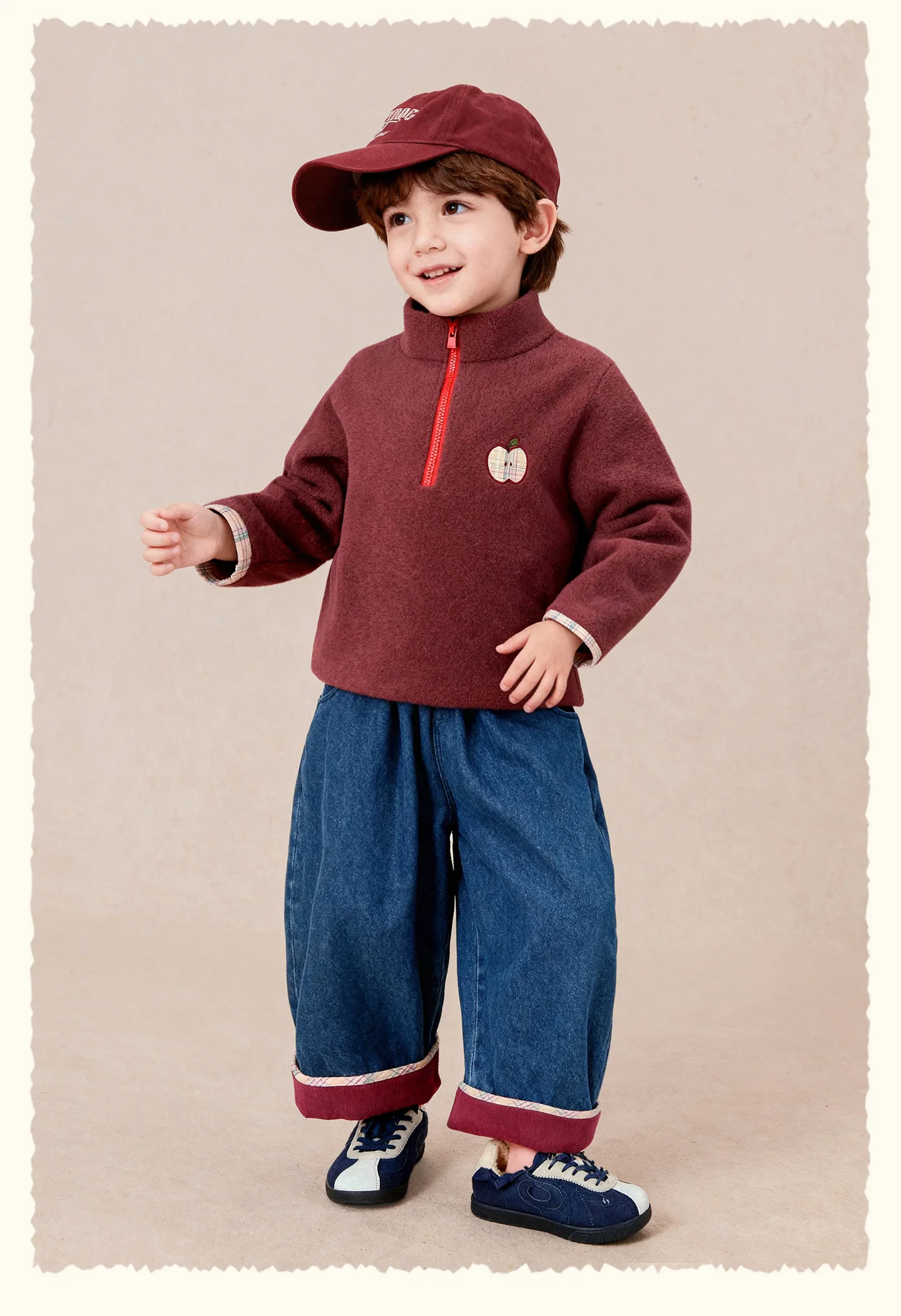 Amila 2026 Herbst Neue Kinder-Jeanshose mit Umschlagbündchen, Vintage-Waschung, gerolltem Saum, weitem Bein, weich, vielseitig für den Alltag – Detail 21