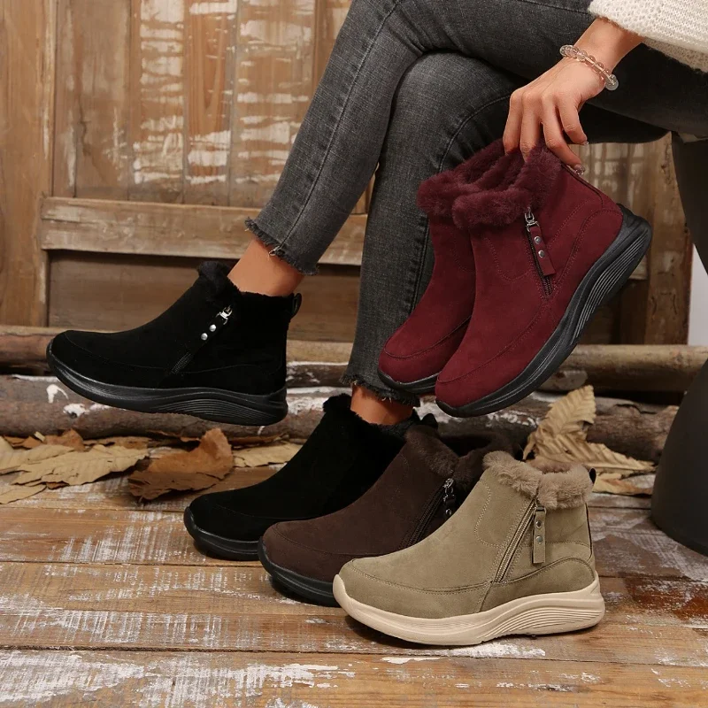 Winter Women Snow Boots Comfortable Brand Ankle Boots Women Luxury Zip Warm Shoes Plush Cold Fashion Flat Cotton Shoes Women