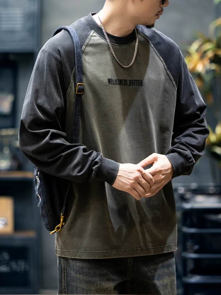 Spring Autumn High Quality Cotton Long Sleeve T Shirt Men Plus Size Patchwork Sweatshirt Korean Streetwear Fashion Sport Tops