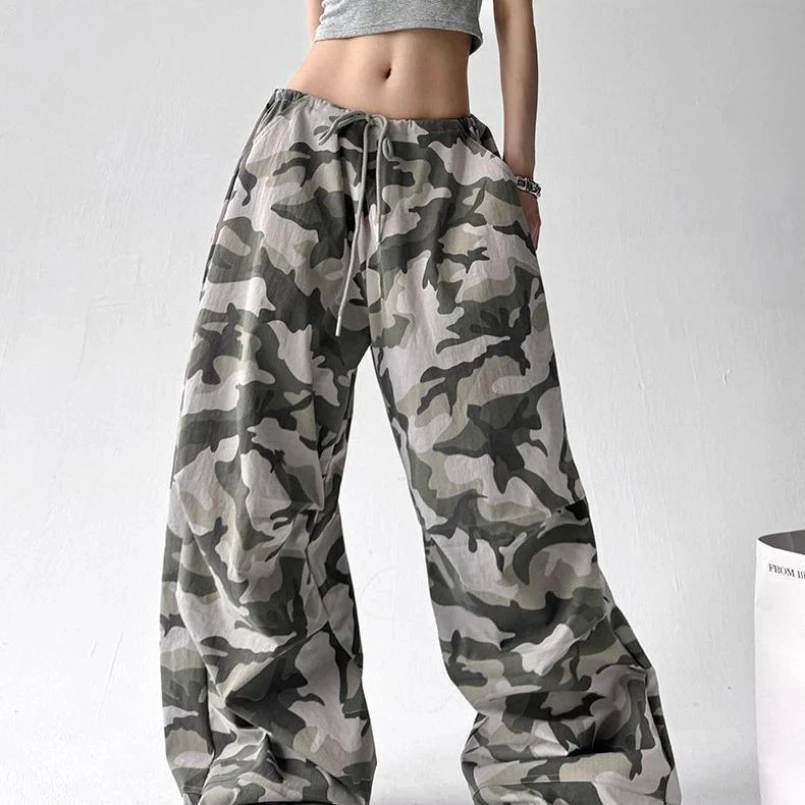 Pantalon de travail camouflage rétro américain pour femme, nouveau style printemps-été, pantalon ample à jambes larges, pantalon décontracté