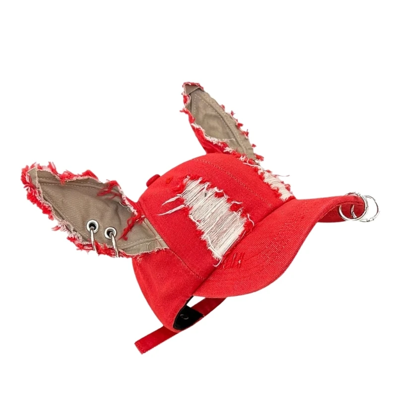 

Women Baseball Hat Metal Rings Decors Sun Hat for Hiphop Dancing Punk Headwear