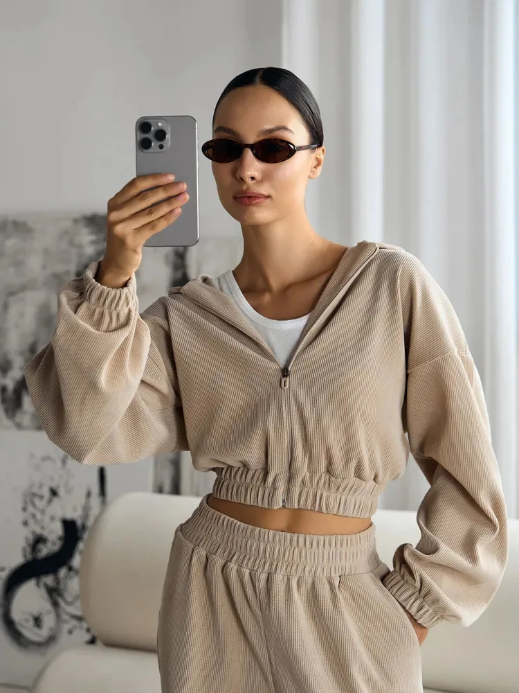 Women Long Sleeve Zipper Hoodie Sweatshirt Elastic Pants 2 Piece Sets Autumn Fashion Ultra Casual Sports Long Pants Suit Female