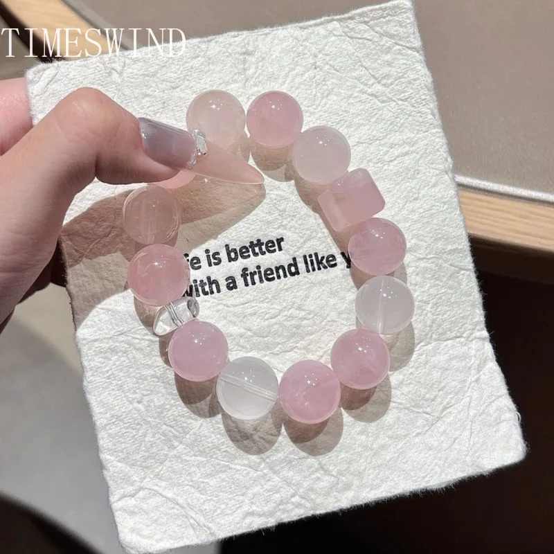 

TIMESWIND Аутентичный натуральный кристалл Розовый Белый круглый бисерный блок Женский сладкий браслет с модными украшениями с сертификатом