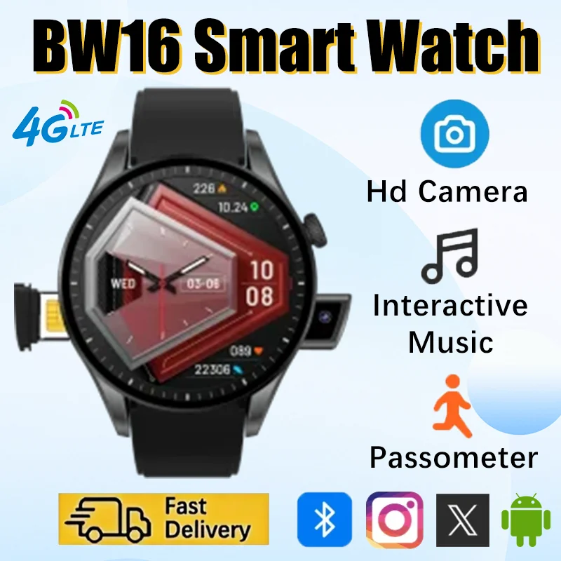 

2025 BW16 Smartwatch: with SIM Slot, Android OS, 1.5-inch Screen, Google Play Store, Pedometer, and Sleep Tracking.