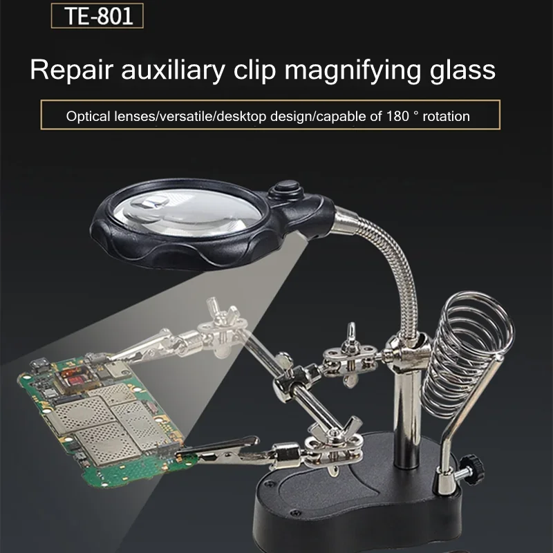 TE-801 เชื่อมคลิปเสริมแว่นขยายไฟฟ้าSoldering Iron Circuit Boardเชื่อมเหล็กแว่นขยายวงเล็บเครื่องมือ