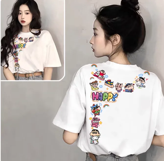 Miniso 2026 Crayon Shin-chan Camiseta estampada verano manga corta algodón mujeres hombres camiseta suelta Casual versátil Venta caliente