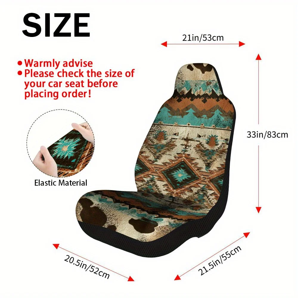 2pcs Tribal Cowhide Design Car Seat Covers - Durable Polyester, Easy To Install, Machine Washable, Universal Fit For Cars, SUVs