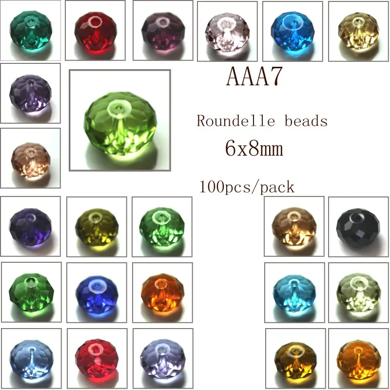 

StreBelle 6x8mm 100pcs AAA Loose Spacer Beads Glass Facet Rondelle Beads for DIY Fashion Jewelry DIY Making