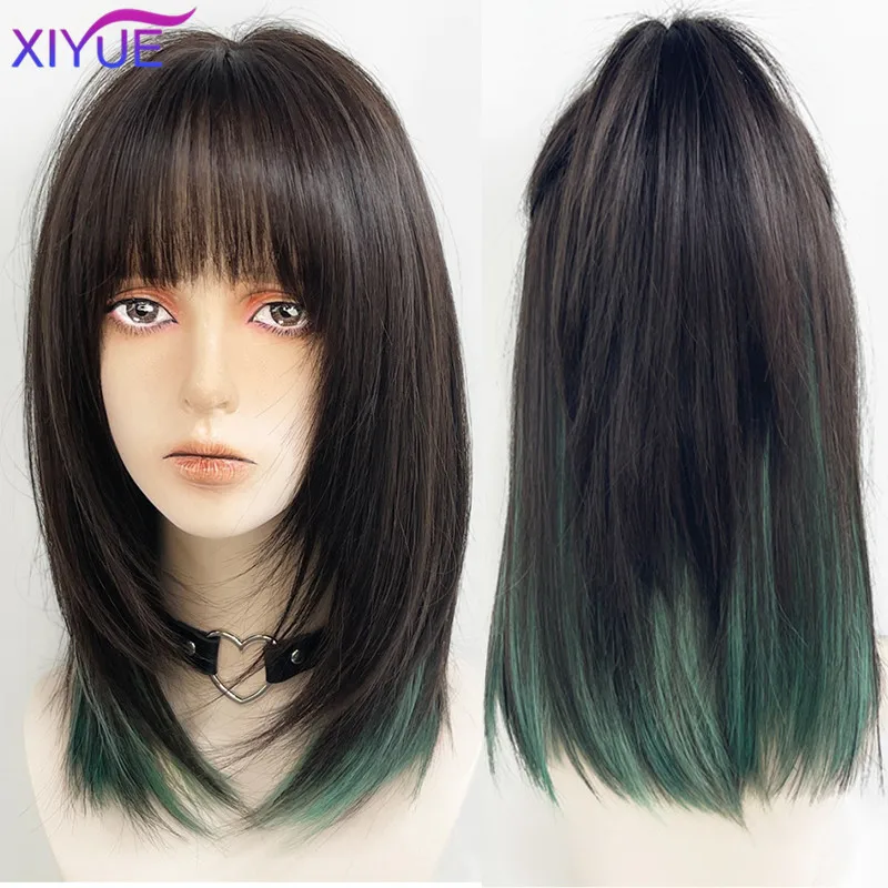 

XIYUE Japanese wolf tail wig female mullet head net red collarbone hair high-level and handsome trendy and cool green highlight