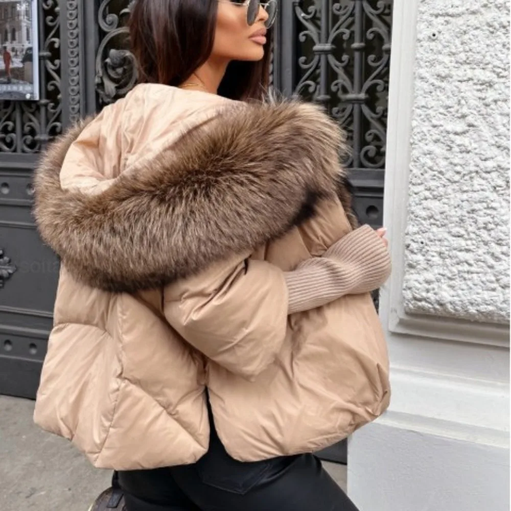 OFTBUY Real Fox Fur coat woman Hooded Natural Thick Winter Jacket Women Warm Loose Oversize Duck Down Coat Streetwear Outerwear