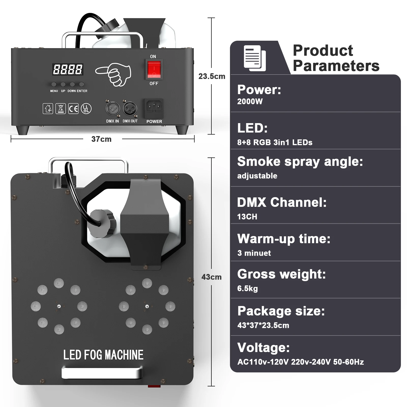 U`King 2000W Rgb Led Smoking Machine for Wedding Party Events Stage Effect Equipment Double Tube Adjustable Smoke Machine