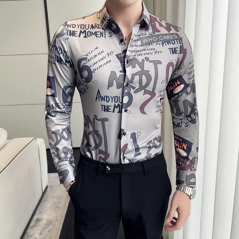 

Streetwear Long Sleeve Camisas De Lujo Para Hombre High Quality Non-iron Slim Fit Korean Fashion Print Shirts Men Plus Size 6XL