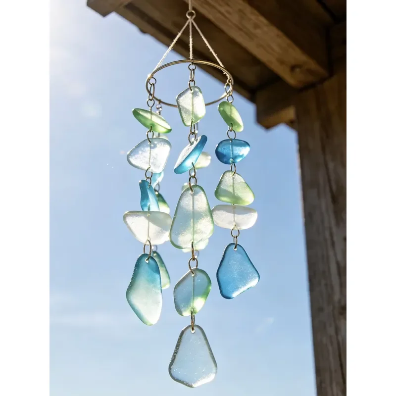 Handmade sea glass wind chimes coastal style art pendants home garden decoration gifts
