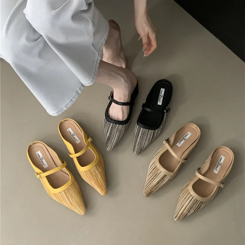 

Bailamos/женские модные туфли без шнуровки на плоской подошве с острым носком, мягкие тапочки, уличные повседневные модельные сандалии на плоском каблуке