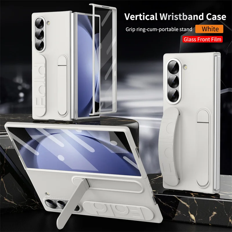 

For Galaxy Fold 6 5 4 3 5G 360° Full Protection Wristband Stand Shockproof Phone Case For Samsung Z Fold 6 Screen Protector Cove