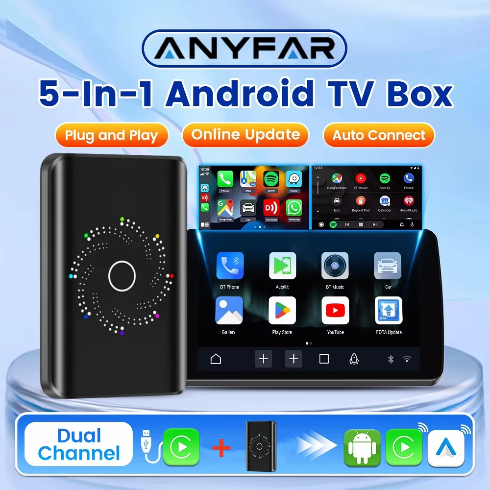 ANYFAR HDMI 5-In-1 Android Wireless Adapter Wireless Android Auto & CarPlay Dongle For Car Smart Systems for Wired Carplay