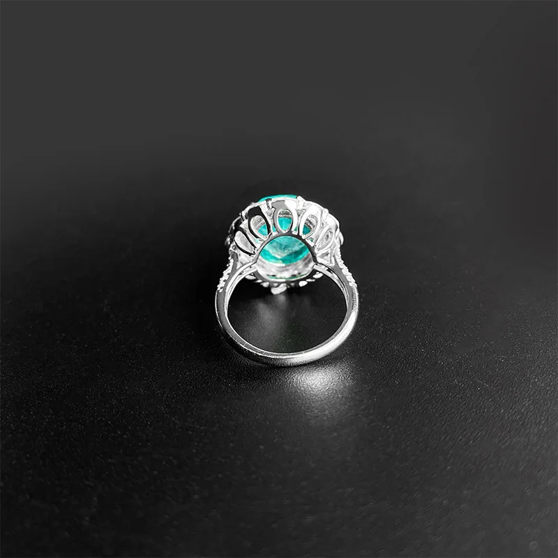 New fashion S925 silver inlaid 5A zircon ladies temperament Paraiba full diamond ring