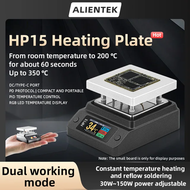ALIENTEK HP15 Podgrzewacz płyty grzejnej MINI Płyta grzewcza PD Cyfrowa stała temperatura 350 ℃   Napraw inteligentne narzędzie grzewcze