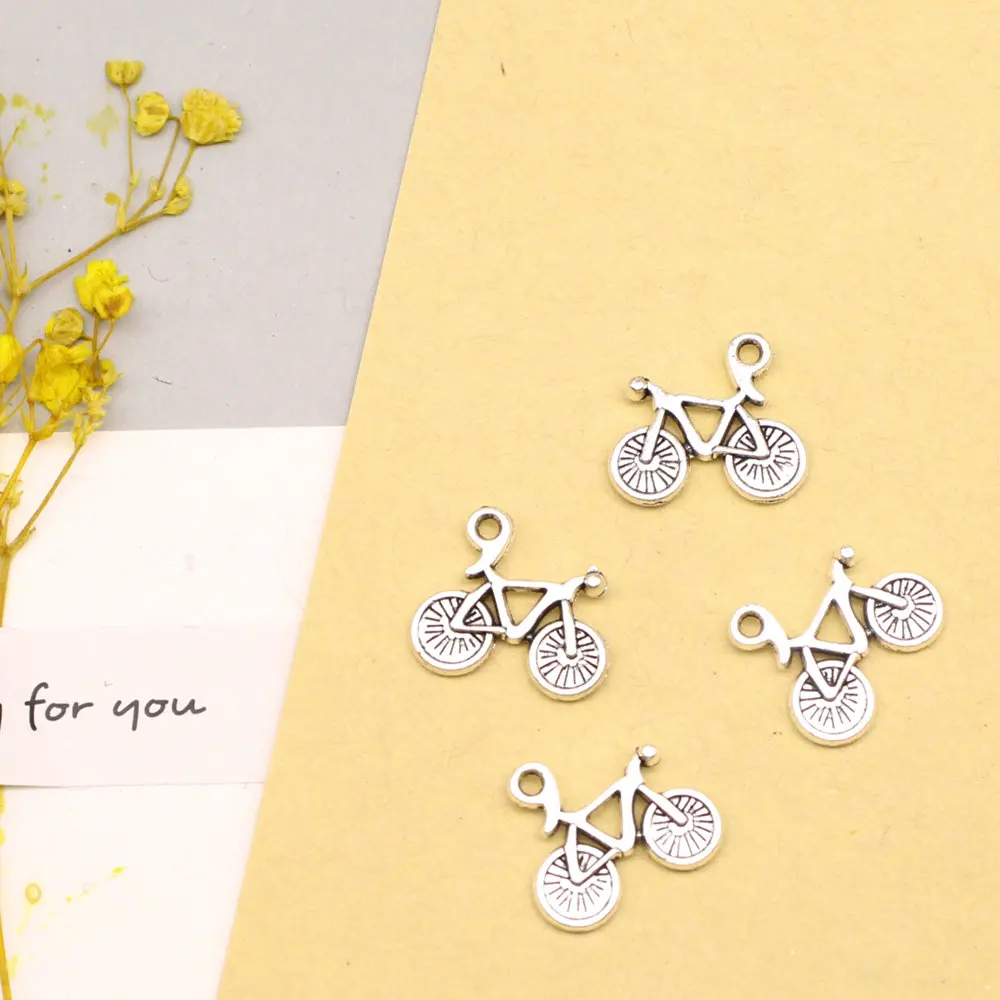 20pcs 15x15mm Bicycle Charms Pendant Necklac Diy Cute Jewelry Antique Silver Color