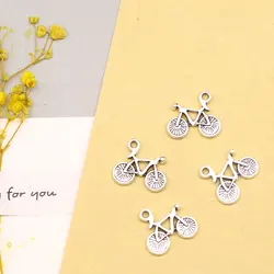 自転車チャームペンダントネックレス、DIYジュエリー、アンティークシルバーカラー、15x15mm、20個