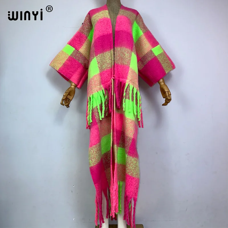 WINYI new print Winter Women tassel Everyday personality Cardigan coat Loose dress robe longue Thick Warm Middle East Kaftan