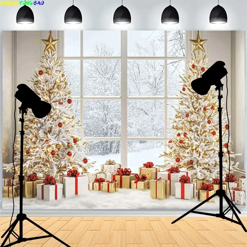 

Fireplace Christmas Day Wreach Window Photography Backdrops New Year Living Room Portrait Holiday Party Photo Background DD-17