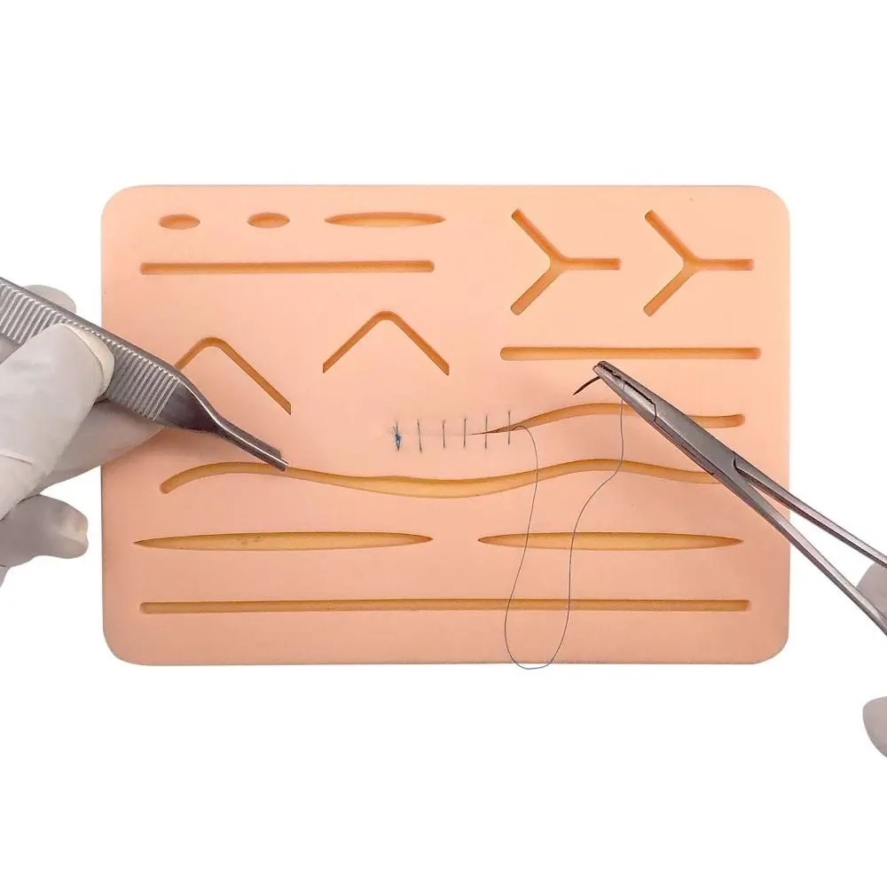 Durable 3 Layers Suture Practice Pad 14 Wounds Hard To Rip Silicon Skin Pad Portable Long-lasting Mesh Stitching Pad Practice