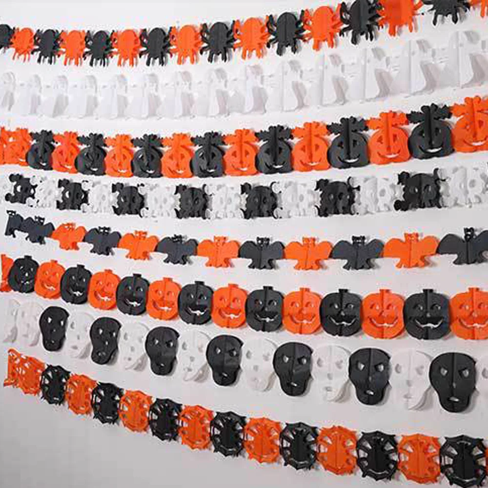 Halloween Hanging Banner Cute Pumpkin/Bat/Spider/Skull Paper Garland Ornament Happy Halloween Home Party Hanging Props Decor