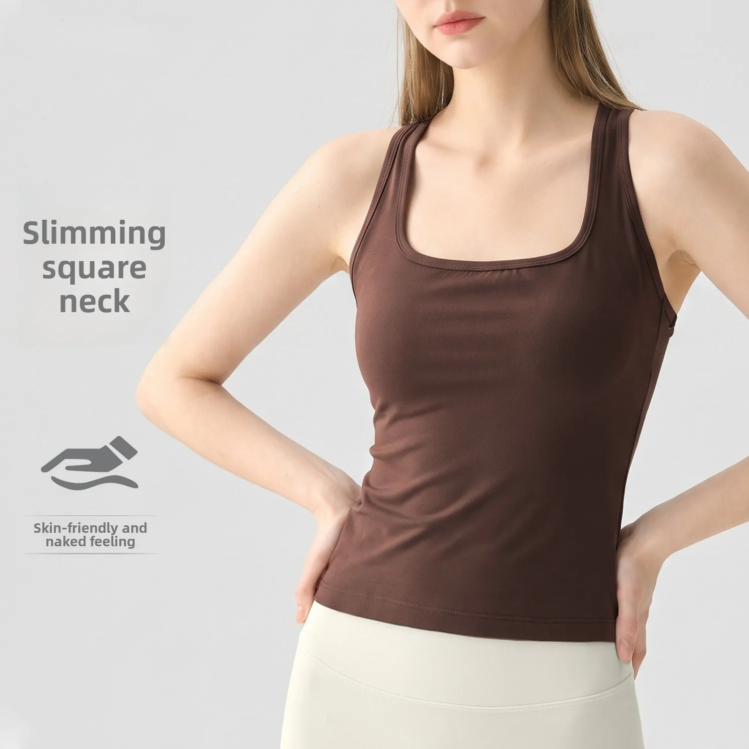 Hanging Neck and Beautiful Back Sports Vest, Fixed Chest Pad, Square Collar Vest, Chest Pad Integrated I-shaped Sports Bra