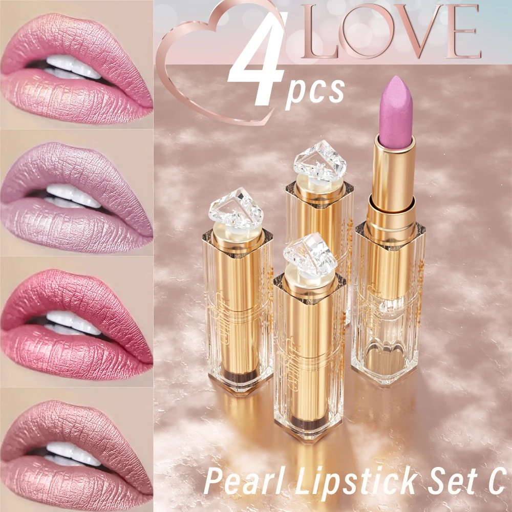 4PCS Best Korean Long Lasting Waterproof Magic Lipstick Glitter Pearlescent Shimmer Nude Color Glitter Lipstick Matte Wholesale