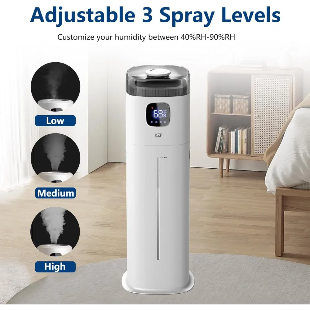 Humidificador para dormitorio, humidificador ultrasónico de niebla fría de 9 l/2,5 galones con humidistato, 360 ° Boquilla, nivel de niebla grande de 350 ml/h, Suita