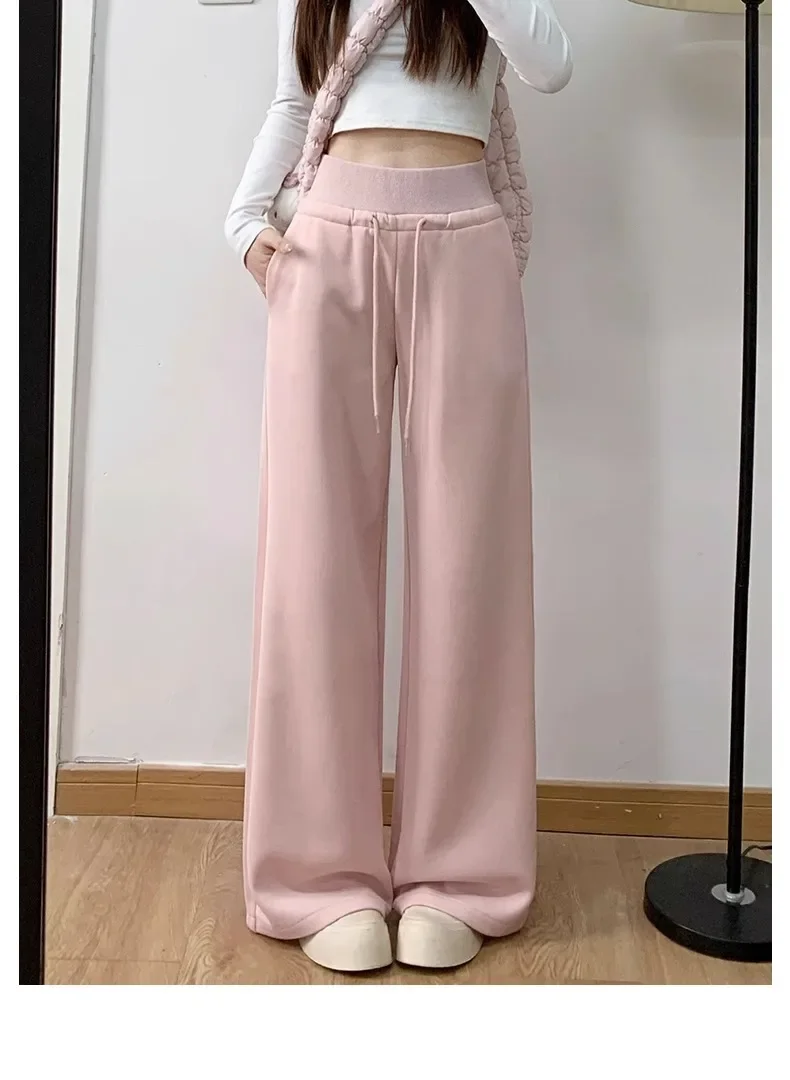 Graue Damen-Sport-Hose mit hoher Taille, locker geschnitten, schlankmachend, gerades Bein, weites Bein, amerikanische Jogginghose – Detail 11