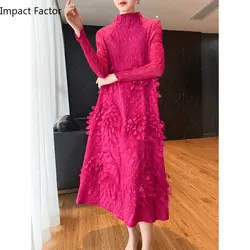 Pleated Heavy Industry Embroidery Dress New Fashion Temperament Loose Three Quarter Sleeve Women Party Dress Spring 2025