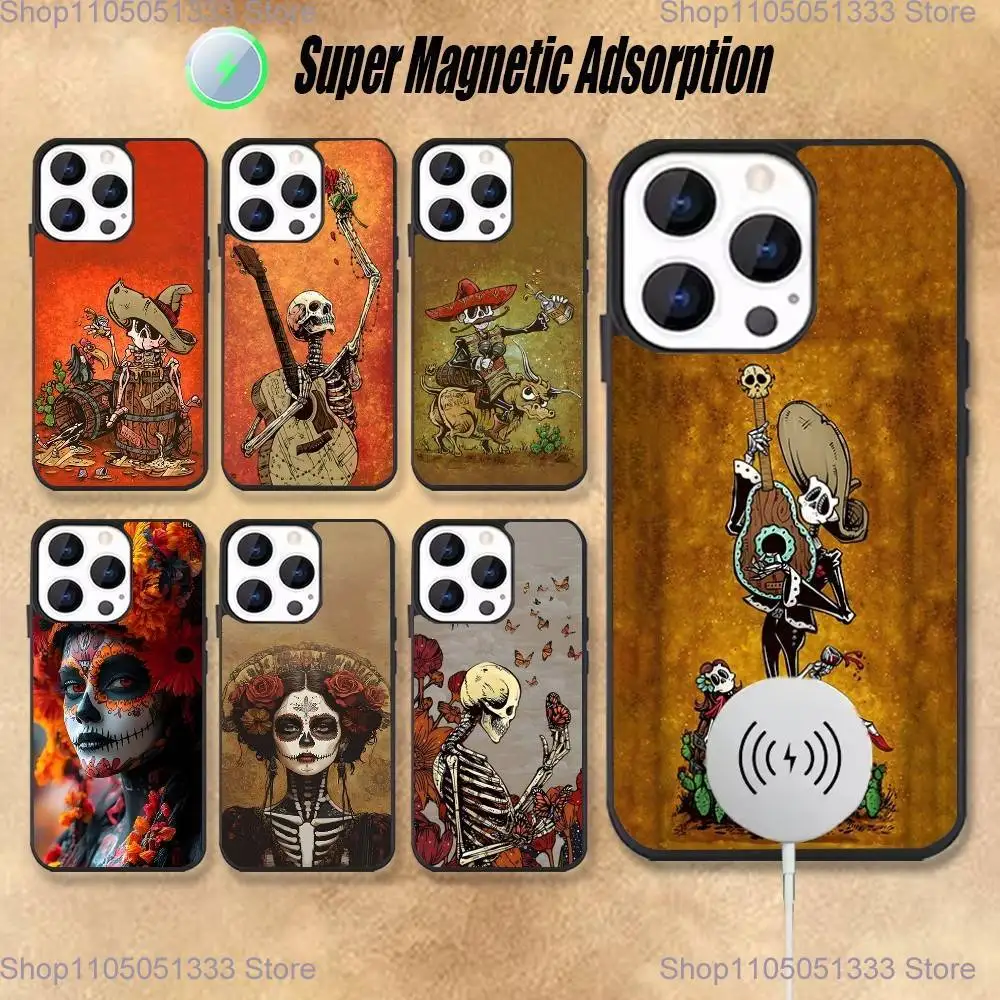 

Day of the Dead Mexican Catrina Skull Phone Case For iPhone 17,16,15,14,13,Pro,Max,Plus,Magsafe,Magnetic Wireless Charging Case