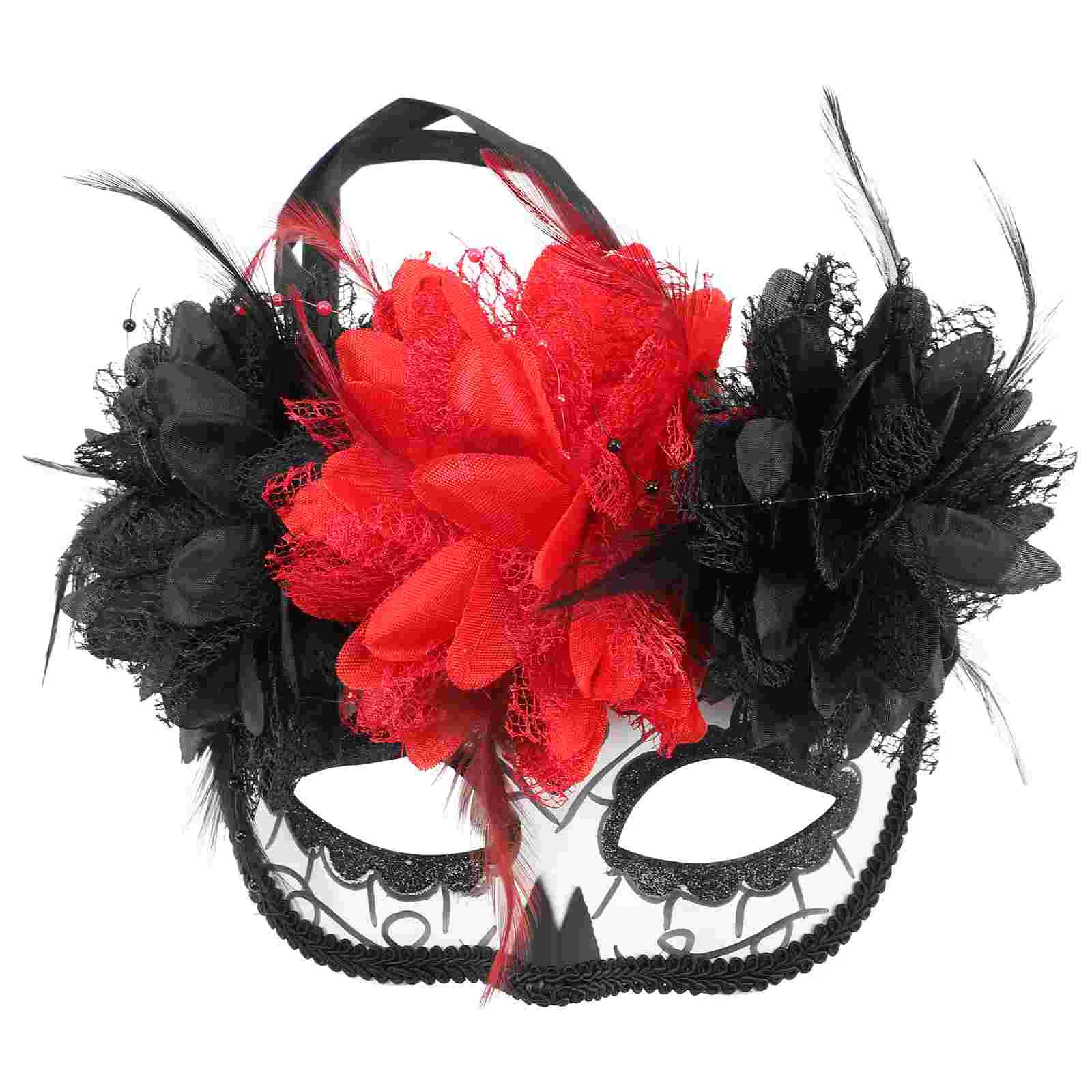 

Decorations Masquerade Mask Skull Day of The Dead with Flower Halloween Floral Plastic Cosplay Miss