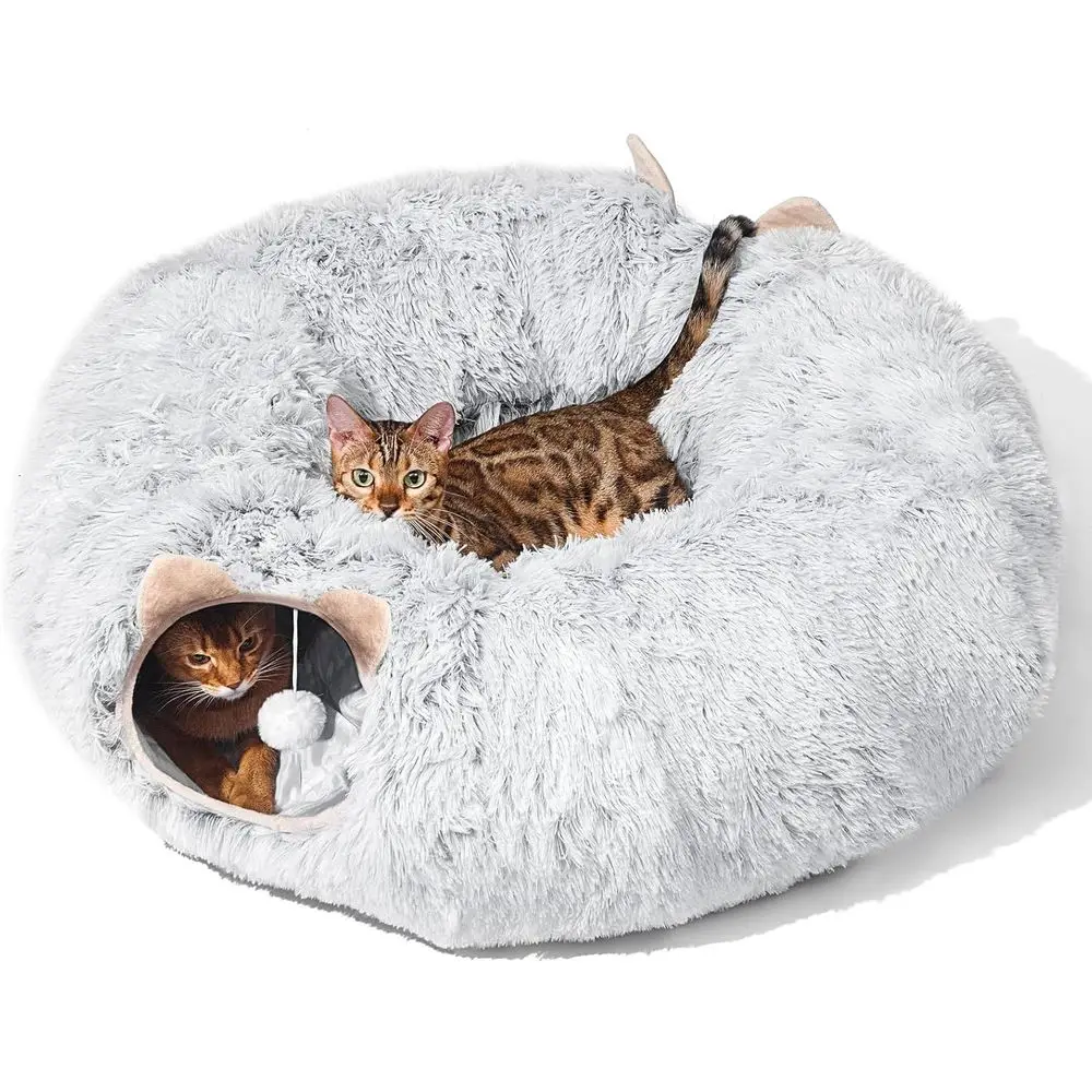 

Cat Tunnel with Bed, Indoor Cats, Under Tree SotPlush Peekaboo Cat Cave Donut Tunnel, Multifunctional Playground Toys Hide Place