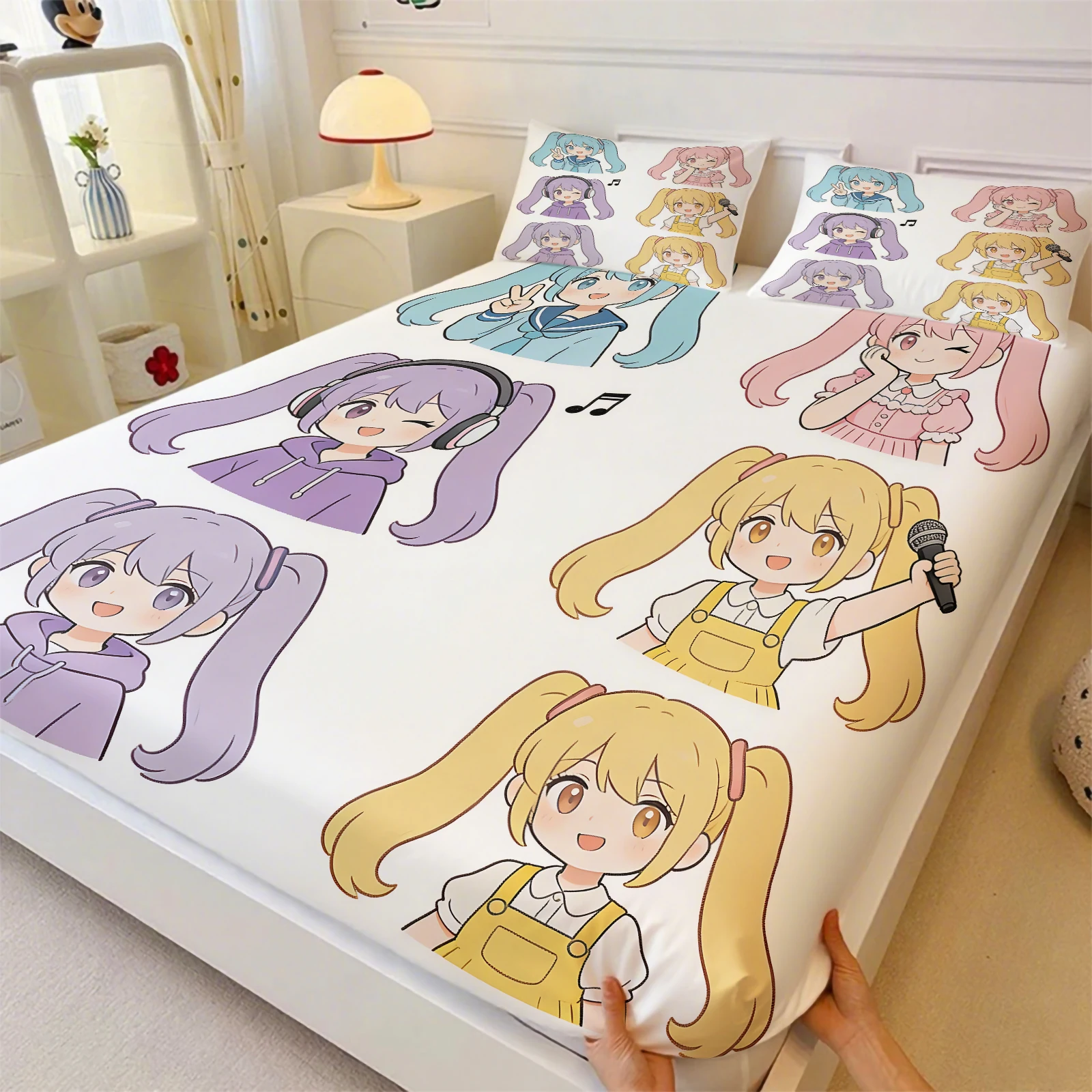 3-teiliges Hatsune Miku Chibi-Style Spannbettlaken-Set, Niedliche Anime-Bettwäsche mit Kissenbezügen, Tiefe Taschen, Teenager-Zimmer-Deko, Geschenk für Fans – Detail 7