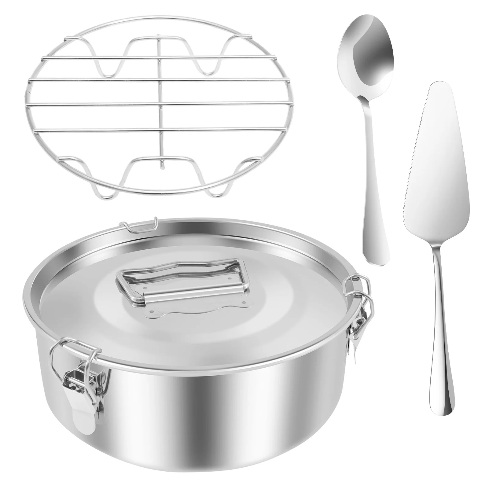 

Форма для флан из нержавеющей стали с крышкой и ручкой, круглая форма для флан с подставкой, лопаточкой и ложкой для приготовления чизкейка, кекса, пудинга