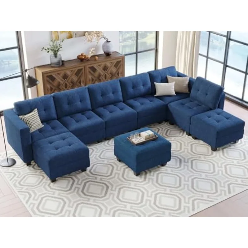 

Негабаритный модульный секционный диван с двусторонним шезлонгом, трансформируемый секционный модульный диван с пуфиком U-образной формы S